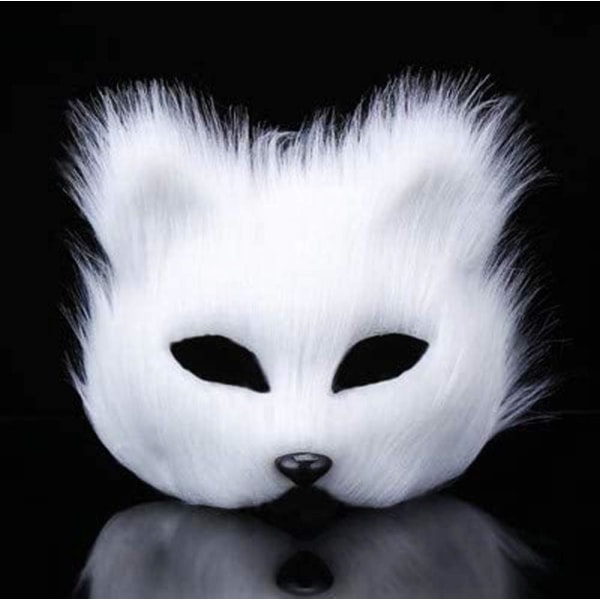 Mask Furry Fox Halv Ansikts Slöja Maskerad Ögonmask Räv Kostym Tillbehör Halloween Karneval Cosplay Fest Mask Makeup Prop för Vuxna