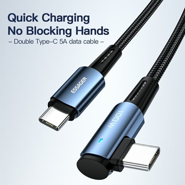 ESSAGER 1m 100W PD USB-C - USB-C Kulmalatauskaapeli Musta size 40