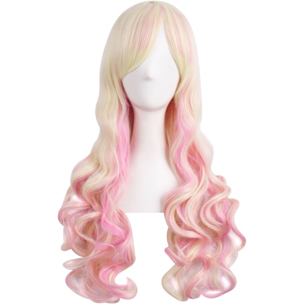 Flerfärgad Lolita Lång Lockig Clip on Hästsvansar Cosplay Peruk (Blond/Rosa) Pink/ Blue/ Blonde