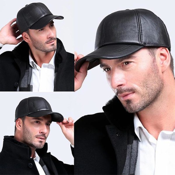 Miehet Naiset Pu-nahkainen baseball- cap Snapback Hip-hop Urheilu casual säädettävä hattu Black