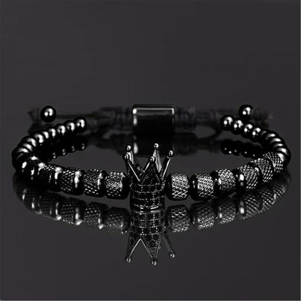 Krona Armband Till Män Pojkvän Man Son Justerbara Krona Pärlarmband Gåvor Smycken Black