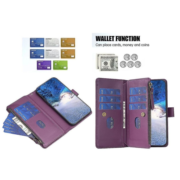Case Realme C55:lle vetoketjullinen cover , jossa korttipidike, magneettinen suljin, yhteensopiva Realme C55 case kanssa Deep Purple
