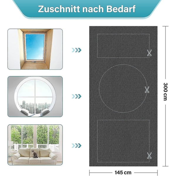 Vindusformørkende stoff, rullegardin for takvindu, solbeskyttelse, ingen boring XL-145 x 300 cm