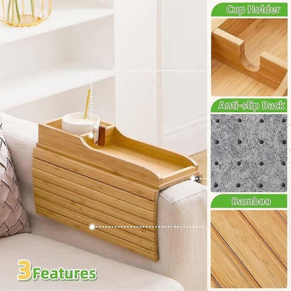 Sofa Koppholder, Drikkeholder for Sofa, Naturlig Bambus Sofa Koppholder
