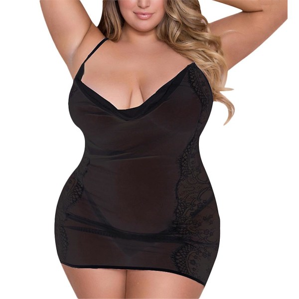 Plus-kokoiset naisten seksikkäät alusvaatteet, läpinäkyvät yömekot, alusvaatteet, yöpuvut Black 5XL