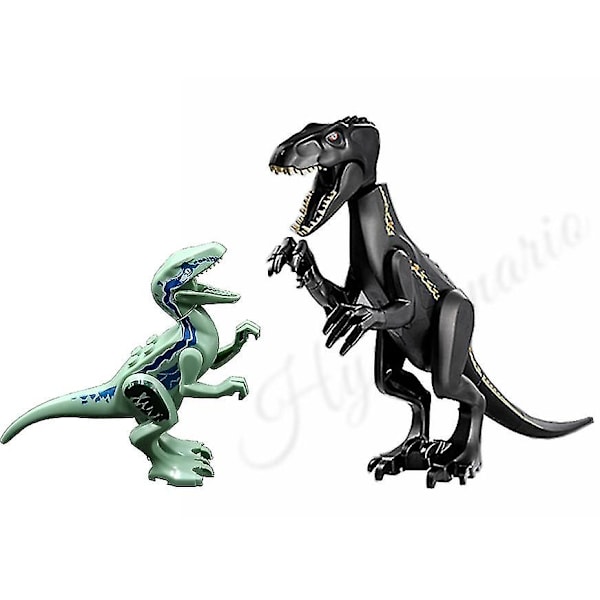 2 stk Jurassic Dinosaur World Park Dinosaur Indoraptor Velociraptor Blue Byggeklosser Bygg Byggeløsninger Leke for Barn