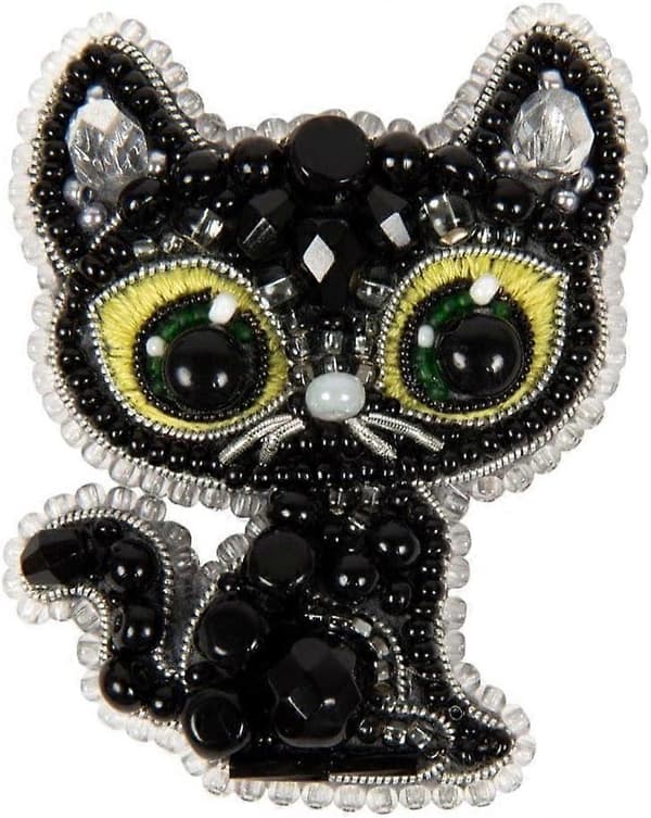 Crystal Art perlesætsæt til at skabe broche BP-330C Sort kat