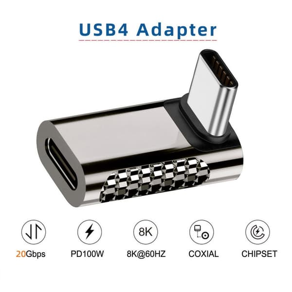 100W USB-C Han - USB-C Hun Adapter Albue USB 4.0 Sølv size 30