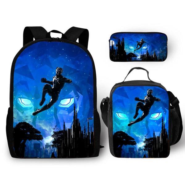Harajuku Klassisk Svart Panther 3pcs/set Ryggsäck 3d Print Skola Student Bokväska Anime Laptop Daglig Ryggsäck Lunchväska Pennfodral