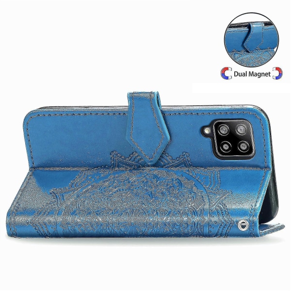 Samsung Galaxy A42 5g veske Lærdeksel Emboss Mandala Magnetic Flip Protection Støtsikker - Blå