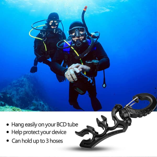Keep Diving Sukellus veden alla muovinen kaksois-BCD-letkun pidike klipsisoljella ja koukulla Black