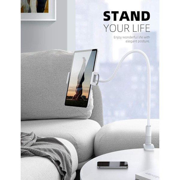 Svanehals Nettbrettholder, Fleksibel Nettbrettstativ - 36\" Lazy Arm 360 Justerbar Holder Klemme Brakett Seng for iPad Pro 9.7, 10.5, 11, 4.7-11\" Enheter black
