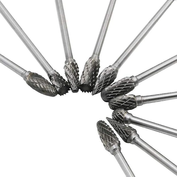 10 stk. 4 tommer lang dobbeltskåret wolfram solid hårdmetal roterende grater sæt 1/8 tommer (3 mm) skaft spiralbor (haoyi)