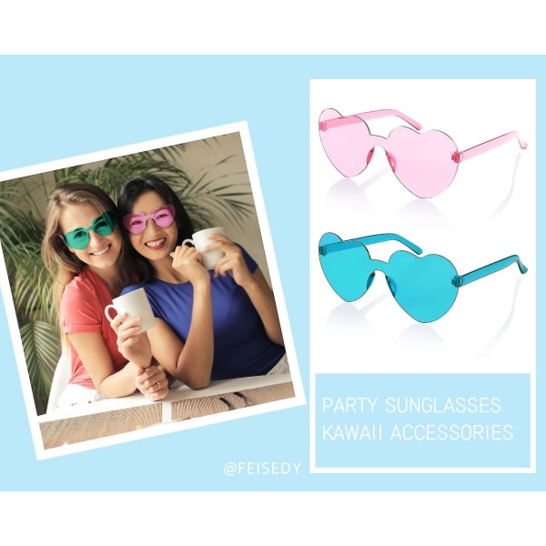2-paks kantløse hjerteformede solbriller kvinner One Piece Transparente Trendy kjærlighetsbriller B