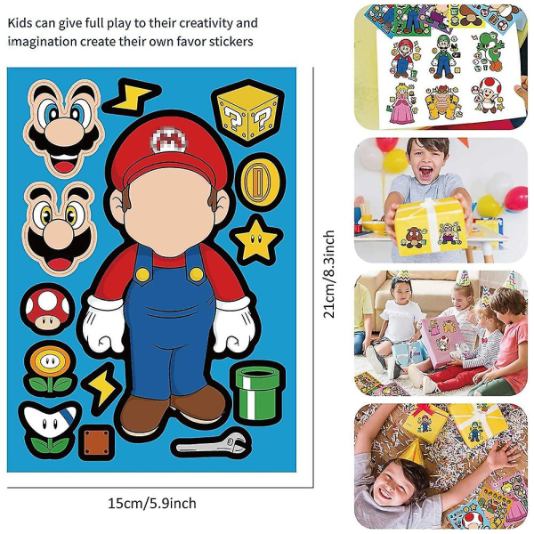 32 stk Gjør-et-selv Super Mario Bros Make-a-face klistremerkepakke, tegneserie morsomme klistremerker Dekaler Håndverkssett Barneleker til festdekorasjon,belønningsgaver
