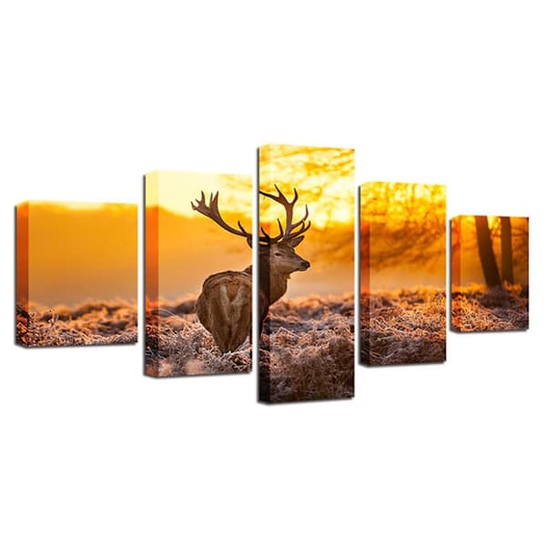 5 Delars Konst Väggmålning, Vinter Älg, Non-woven Canvas, Vardagsrumsdekoration Konstdekor