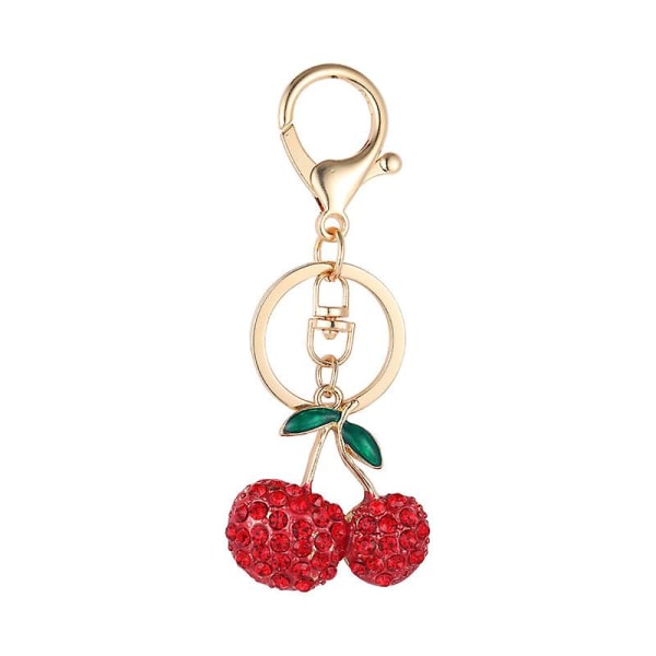 Wabjtam Strasskörsbärsnyckelring Mousserande fruktkörsbär med löv Nyckelring till väska Plånbok Mobiltelefon eller bilhänge
