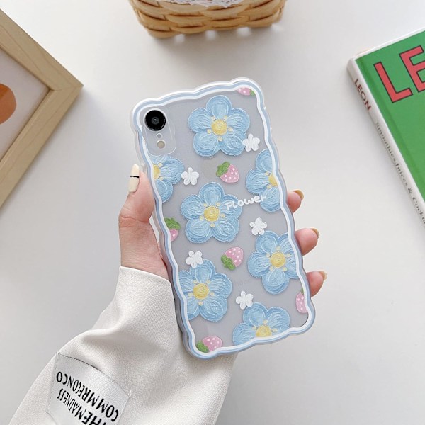 Kompatibelt med iPhone 13 Skal för Kvinnor Flickor, Sött Blommigt Mönster Skyddsskal Mode Slim Mjukt Silikon TPU Skyddande Stöttåligt Skal blue iPhone 12