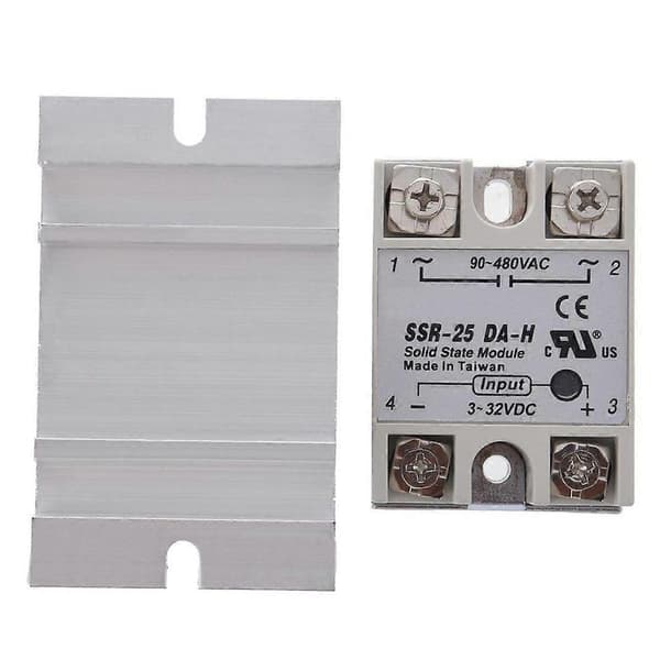 Solid State Relæ SSR-25DA-H 25A 3-32V DC 90-480V AC med Køleplade - Perfekt