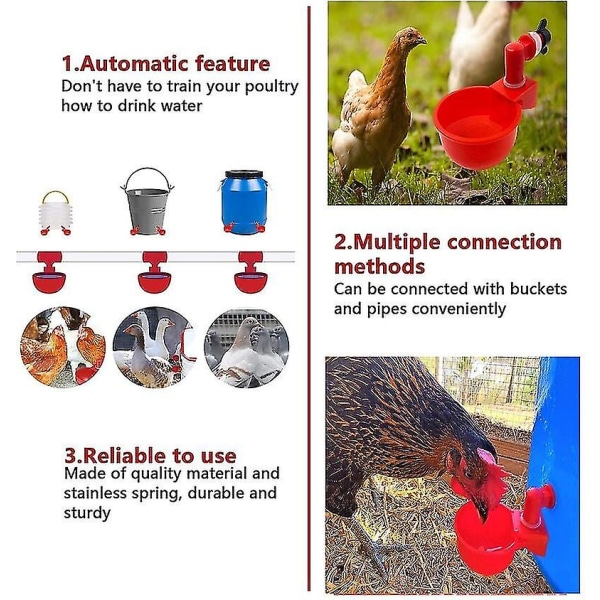 6-delad Fjäderfä Automatisk Drickskål Kyckling Anka Waterer Hängande vattenskål Red