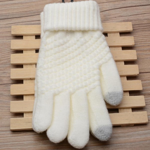 Berøringsskærmshandsker til kvinder Hæklede strikkede anti-slip varme luffer White