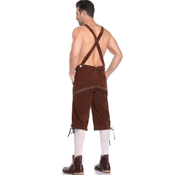 Lederhosen för män - Äkta läder, Tyska Lederhosen för män, Oktoberfest-outfit - Kort ljusbrun, Storlek M