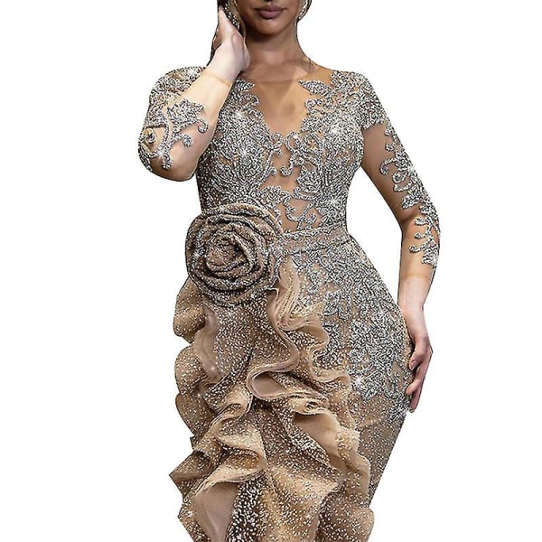Kvinners Sparkle Sequin Slim Maxi Aftenkjole XL