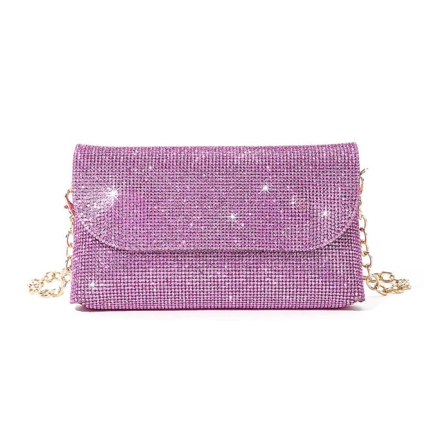 Glitter Evening Clutch Bag för Kvinnor Kedja Axelväska Bröllopsfest Handväska Hot Pink