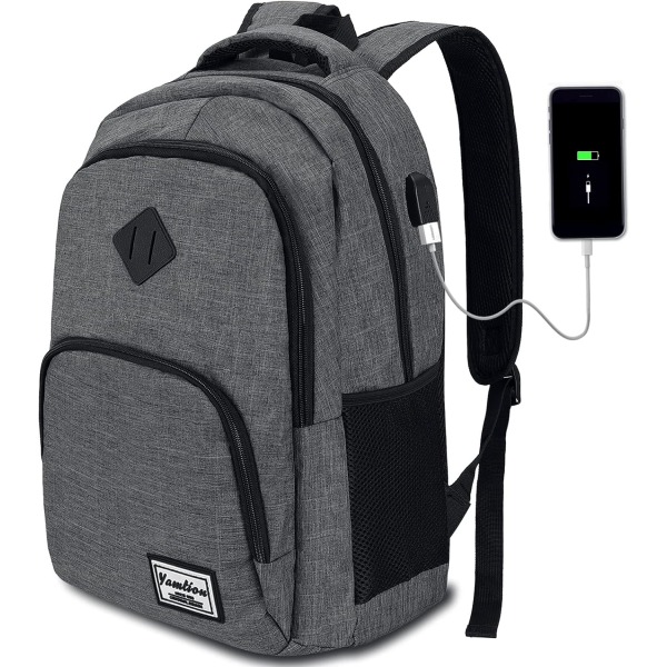 Computerrygsæk Vandtæt erhvervsrygsæk med USB-opladning til college/fritid/forretning/skole (mørkegrå)