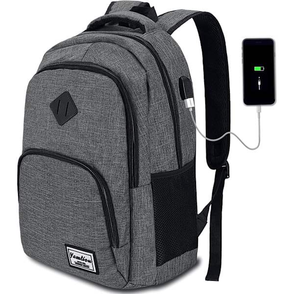 Tietokoneen reppu, vedenpitävä, liiketoiminta reppu USB-latauksella korkeakouluun/vapaa-aikaan/liiketoimintaan/kouluun (tummanharmaa)