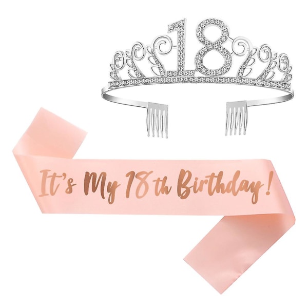 Grattis på 18-årsdagen krona, födelsedagsflickbåge och tiara 18 år gammal tiara med silverkristall strasskam för festdekorationer på födelsedagen