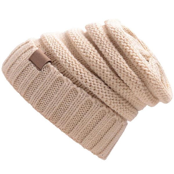 Womens Girls Knit Hat Ladies Stretch Beanie Warm Hats Winter Warmer Beige