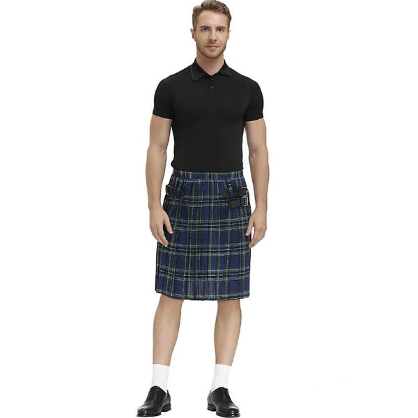 Irsk ternet grøn kilt - skotsk St. Patrick's grøn plisseret kostume Tartan nederdel Kilts tøj til mænd og kvinder blue L