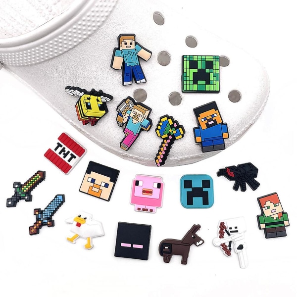18 stk. Minecraft-spil skosmykker til Croc-træsko, gør-det-selv-sko, dekoration, børn, voksne, sandaler, tilbehør, festartikler
