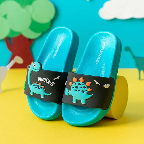 Boys Girls Slide Sandals Cute Cartoon Dinosaur Children Anti-Slip Beach Summer Slipper Shower Pool Shoes（Inner length 16 cm）