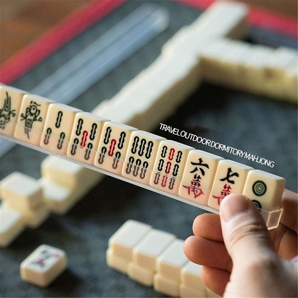 Mahjong Spelbräde Set - Mahjong Tiles Mini Size, Travel Mah Jong Set med opbevaringsvæska, traditionel kinesisk version Familiebrädspel Festtilbehör