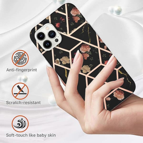 Spl Marmor Blomst TPU-deksel for 15 Pro Black