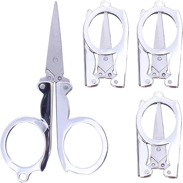 Folding Small Scissors, Portable Scissors, Medium Stainless Steel Folding Scissors with Keychain Pointed Small Sewing Scissors Folding Scissors Craft Camping