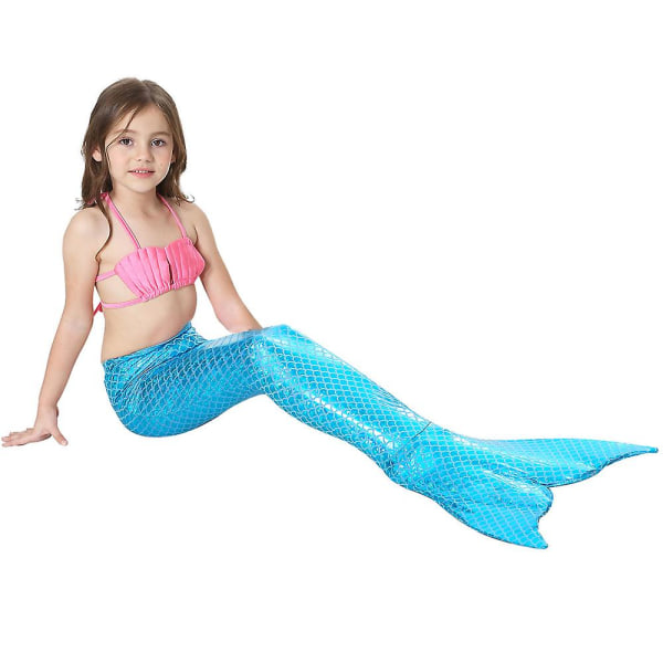 3 stk. Pige Mermaid Badetøj Badetøj Mermaid Hale Badetøj Blue 7-8 Years