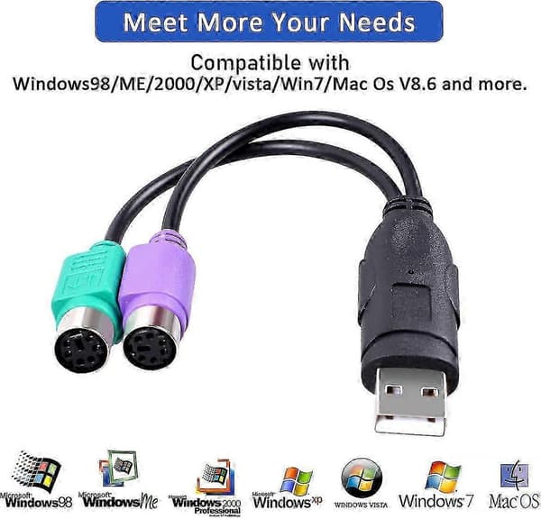 PS/2–USB-sovitin PS2-näppäimistölle ja -hiirelle 2025