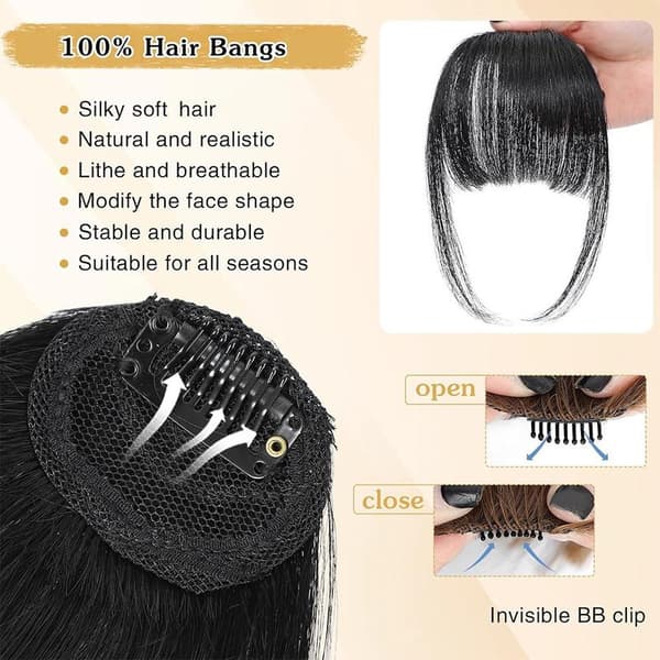 Ægte hår extensions, med pandehår, ét-stykke extensions, med bakkenbarter