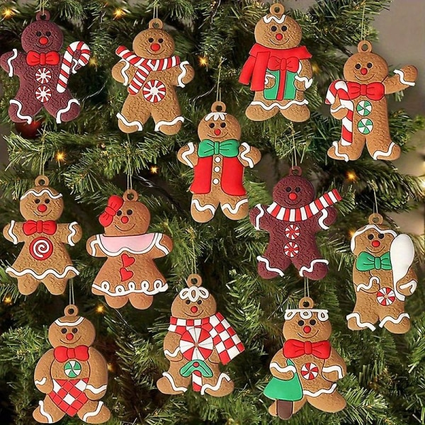12 st pepparkaksgubbe julgransprydnader, nya minipepparkaksgubbeprydnader, julgranshängande dekorationer hänge