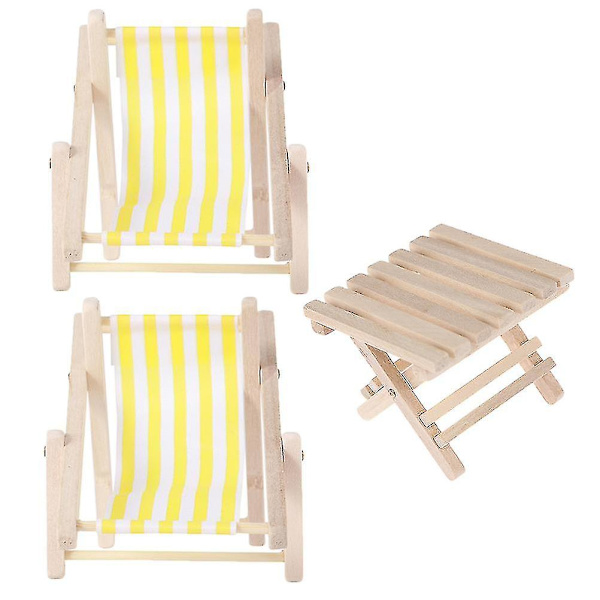 3 st Miniatyr Strandstolar Dockhus Mini Lounge Stol Fällbar Bord Prydnad