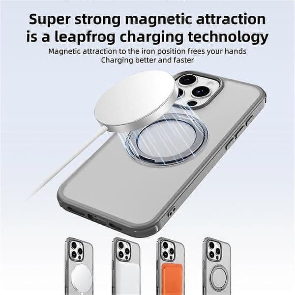 Kompatibel med iPhone 16 Pro Max-deksel Kompatibel med MagSafe Ringstativ TPU+PC Bakdeksel Grey