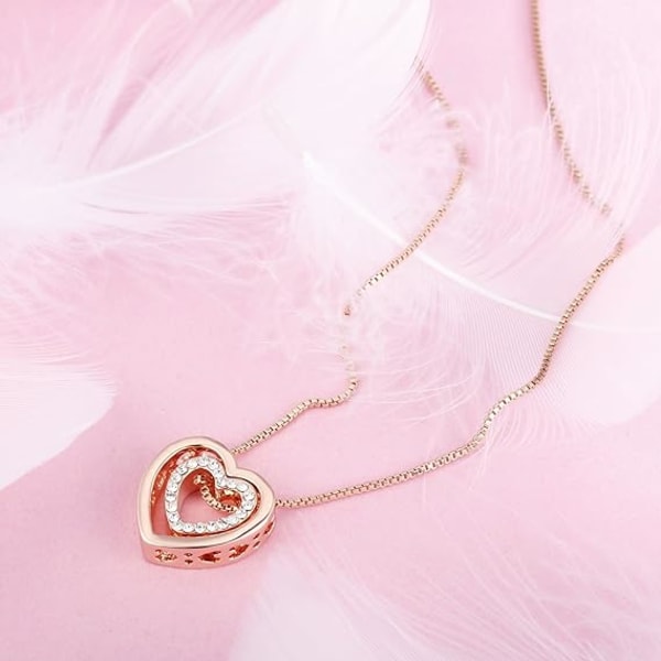 Kvindehalskæde Hjerteformet Vedhæng Sølv Rosaguld Zirconia Jeg Elsker Dig Smykke Gaveæske Valentinsdag