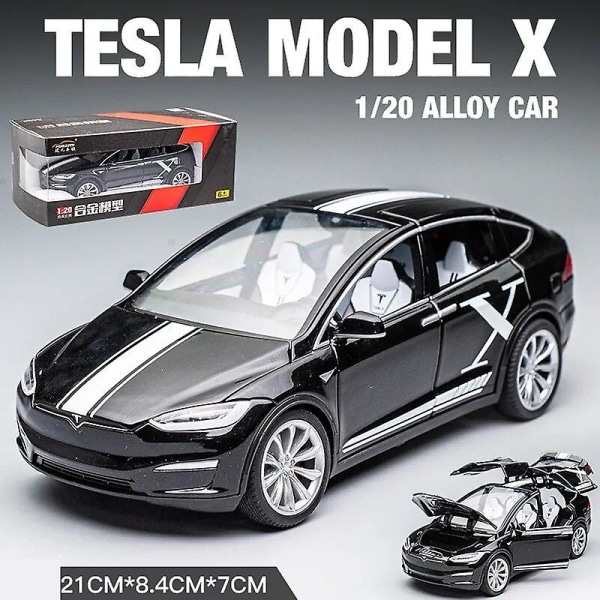 1/20 Tesla Model X Støbt Metal Legetøjsbil 1:20 Miniature Legering Køretøj Træk Tilbage Lyd & Lys Samling Gave Til Dreng Børn black