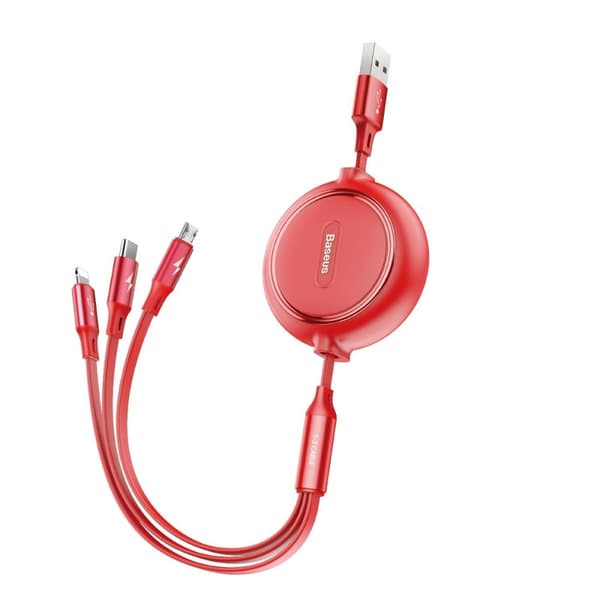 Basues 1,2 m 3-i-1 USB-C / Lightning / MicroUSB Udtrækkelig Rød size 92