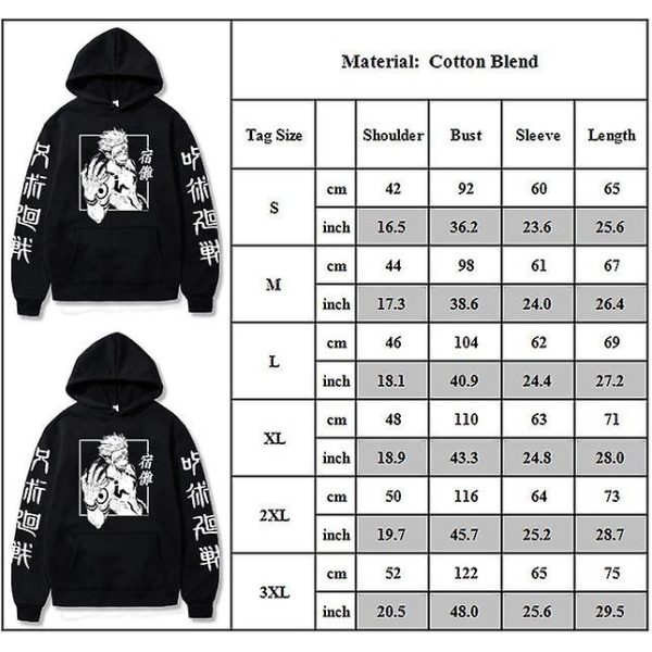 Jujutsu Kaisen Hoodies Voksne Casual Ryomen Sukuna Trykt Sweatshirt Toppe Langærmet Hættetrøje Gaver XL