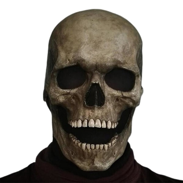 Halloween Scary Moving Jaw Skull Full Head Latex Mask Skrekk Cosplay Party Prop Dark Color