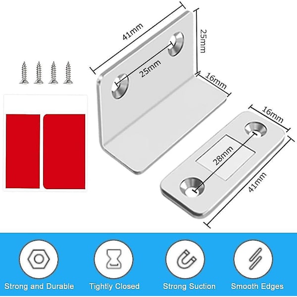 Pxcl 4 st skåpsdörrmagnet L-formad magnet för dörrstängare magnetisk spärrmagnet magnetisk spärr dörr rostfria stålmagneter